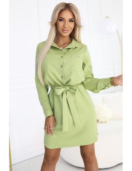  284-3 CAMILLE Shirt dress with pockets and ties - olive color 