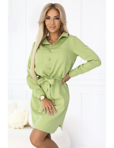  284-3 CAMILLE Shirt dress with pockets and ties - olive color 