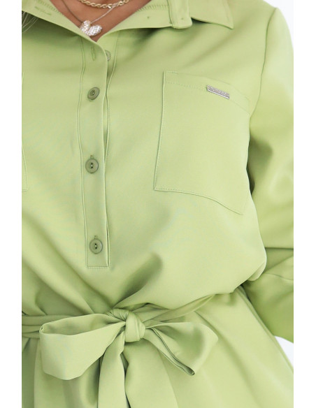  284-3 CAMILLE Shirt dress with pockets and ties - olive color 