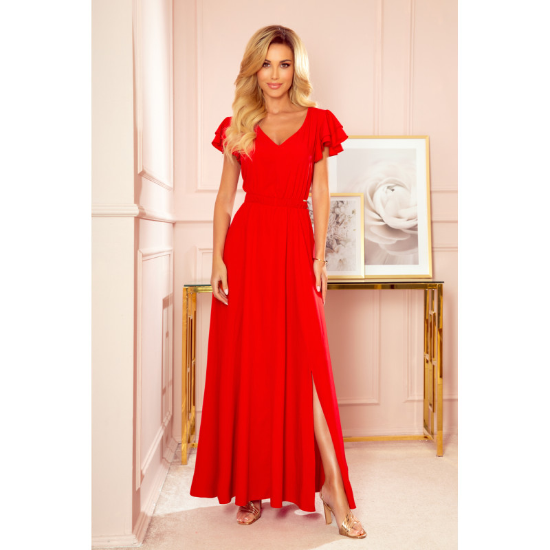  310-2 LIDIA long dress with neckline and frills - red 