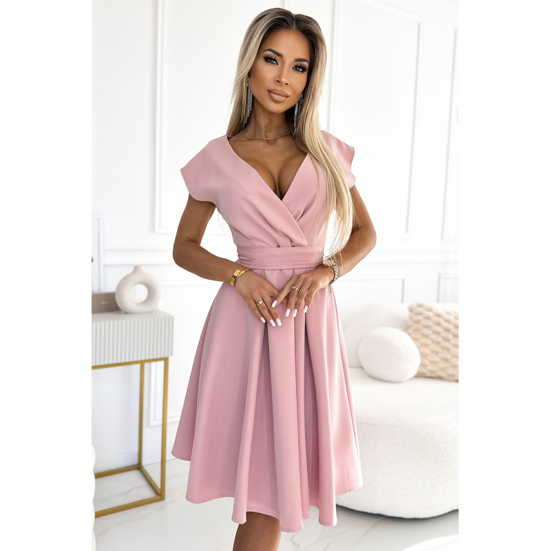  348-9 SCARLETT flared dress with a neckline - powder pink 