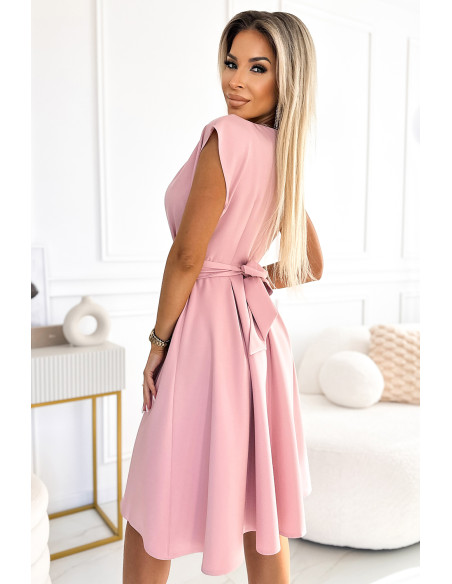 348-9 SCARLETT flared dress with a neckline - powder pink   348-9 SCARLETT flared dress with a neckline - powder pink
