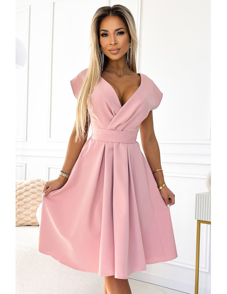 348-9 SCARLETT flared dress with a neckline - powder pink   348-9 SCARLETT flared dress with a neckline - powder pink