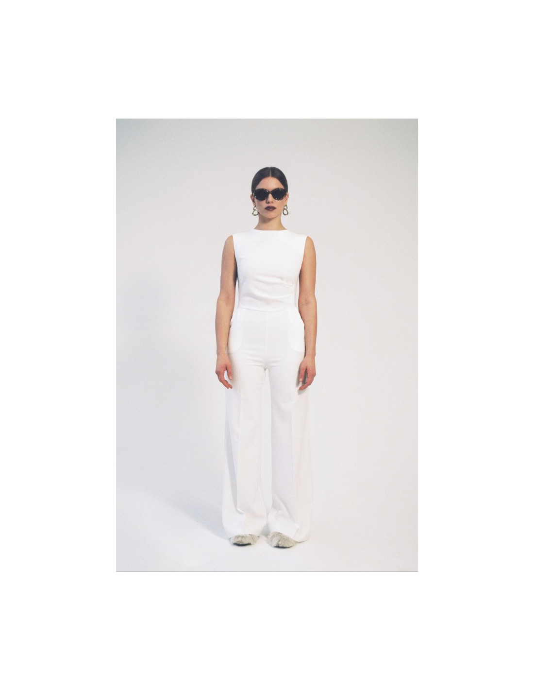 S115 Kombinezonas plačiomis kelnėmis - ecru...