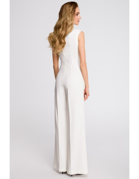 S115 Kombinezonas plačiomis kelnėmis - ecru spalvos