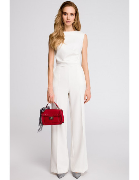 S115 Kombinezonas plačiomis kelnėmis - ecru spalvos