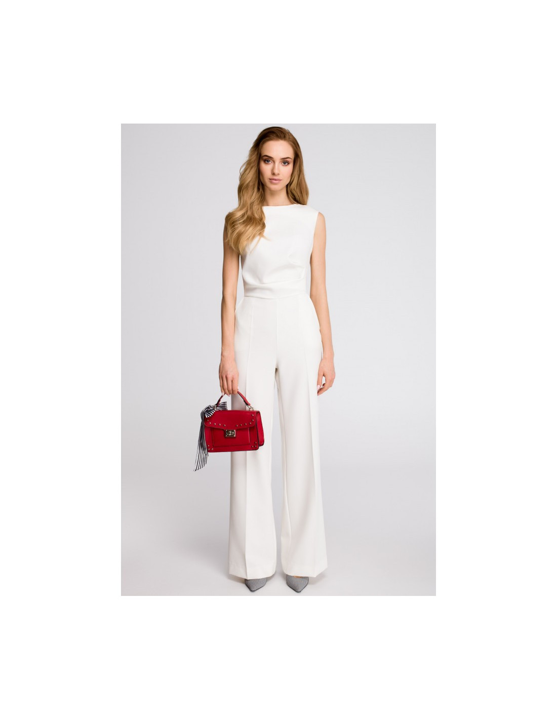 S115 Kombinezonas plačiomis kelnėmis - ecru...