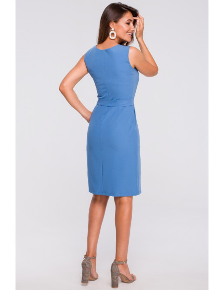 S158 Suknelė su klostėmis ir kišenėmis - mėlyna