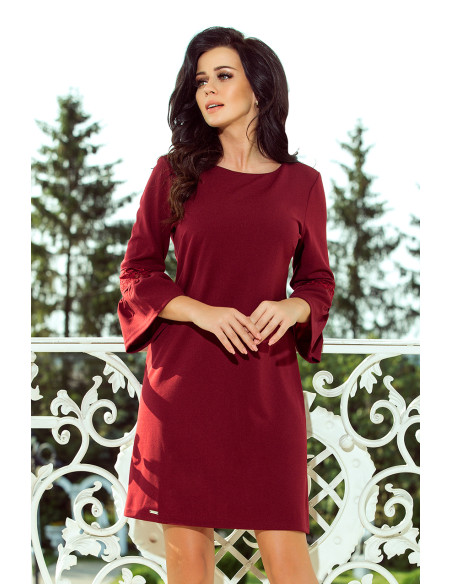 190-8 MARGARET dress with lace on the sleeves - Burgundy color   190-8 MARGARET dress with lace on the sleeves - Burgundy color