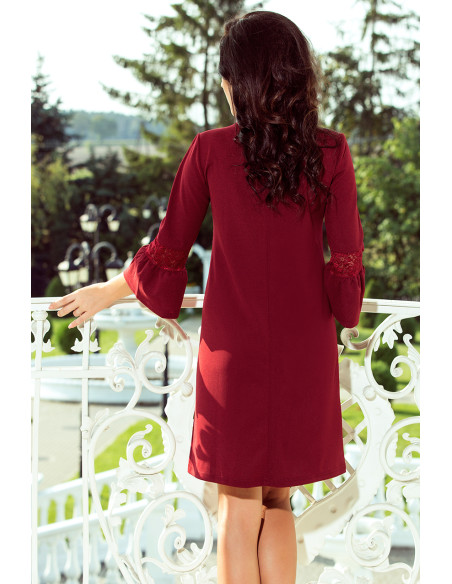 190-8 MARGARET dress with lace on the sleeves - Burgundy color   190-8 MARGARET dress with lace on the sleeves - Burgundy color
