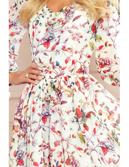 305-1 ZOE flimsy dress with a neckline - colorful flowers on a light background   305-1 ZOE flimsy dress with a neckline - colorful flowers on a light background