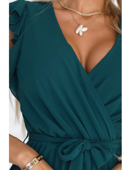  374-8 POLINA Plisuota suknelė su iškirpte ir raukiniais - žalia 