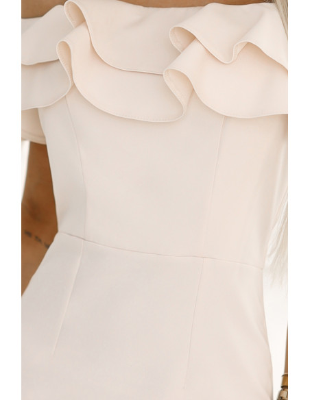 599-1 CARMEN Prigludusi ispaniško stiliaus midi suknelė - smėlio spalvos   599-1 CARMEN Prigludusi ispaniško stiliaus midi suknelė - smėlio spalvos