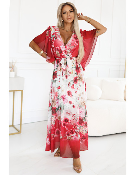  603-1 Erdvi gėlėta suknelė su gėlėmis - raudonos rožės 