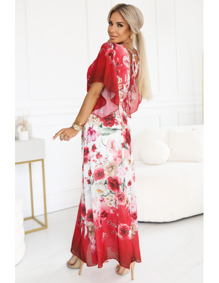  603-1 Erdvi gėlėta suknelė su gėlėmis - raudonos rožės 