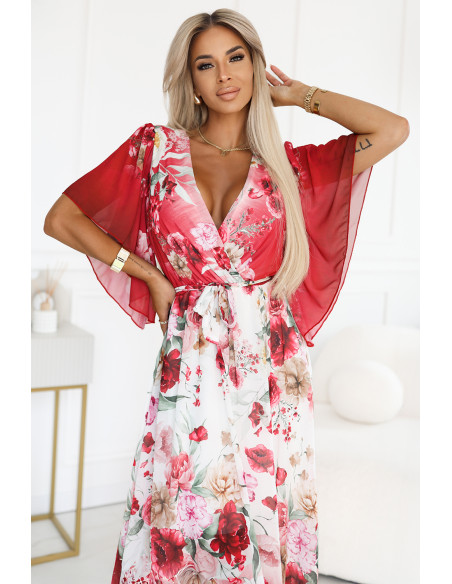  603-1 Erdvi gėlėta suknelė su gėlėmis - raudonos rožės 