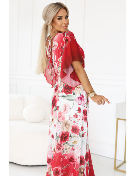  603-1 Erdvi gėlėta suknelė su gėlėmis - raudonos rožės 