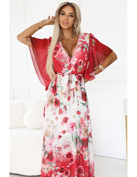  603-1 Erdvi gėlėta suknelė su gėlėmis - raudonos rožės 