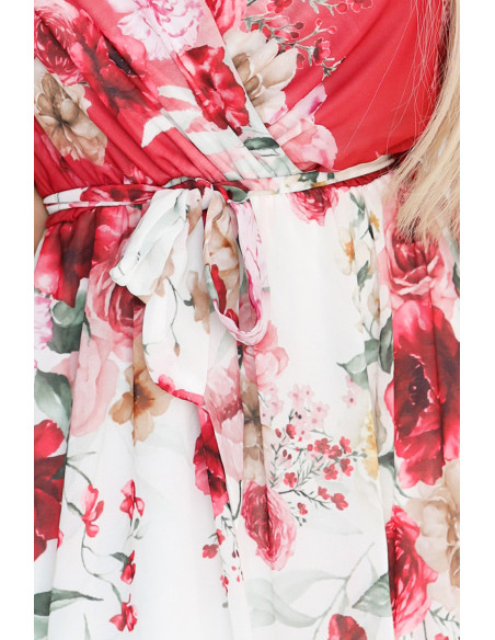  603-1 Erdvi gėlėta suknelė su gėlėmis - raudonos rožės 