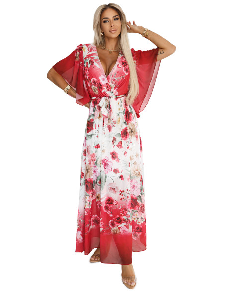  603-1 Erdvi gėlėta suknelė su gėlėmis - raudonos rožės 