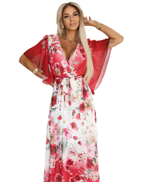  603-1 Erdvi gėlėta suknelė su gėlėmis - raudonos rožės 