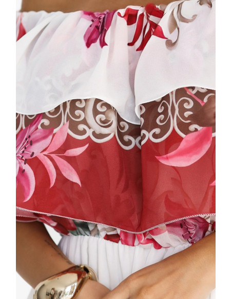 606-1 Ilga vasarinė suknelė su ispanišku raštu - gėlių raudonas ombre raštas   606-1 Ilga vasarinė suknelė su ispanišku raštu - gėlių raudonas ombre raštas