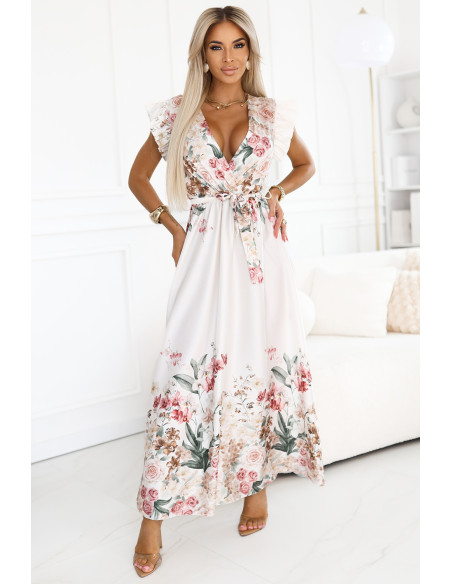 609-1 Satino maksi suknelė su gilia iškirpte ir gėlių ombre - boho elegancija   609-1 Satino maksi suknelė su gilia iškirpte ir gėlių ombre - boho elegancija
