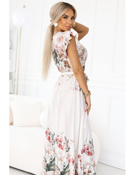 609-1 Satino maksi suknelė su gilia iškirpte ir gėlių ombre - boho elegancija   609-1 Satino maksi suknelė su gilia iškirpte ir gėlių ombre - boho elegancija