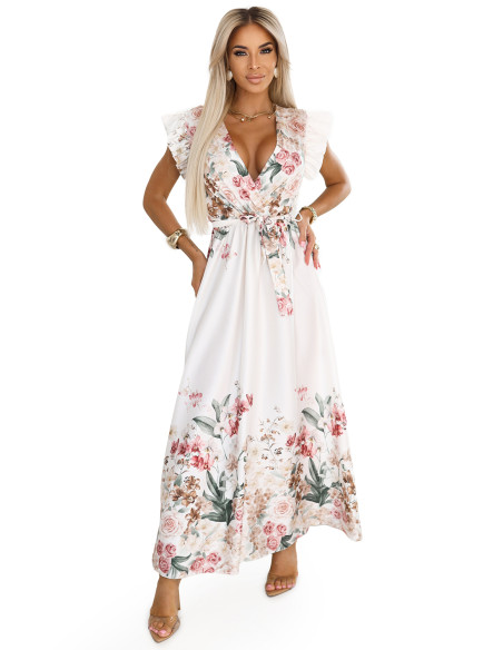 609-1 Satino maksi suknelė su gilia iškirpte ir gėlių ombre - boho elegancija   609-1 Satino maksi suknelė su gilia iškirpte ir gėlių ombre - boho elegancija