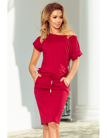 139-13 Sportinė suknelė trumpomis rankovėmis - bordo spalvos   139-13 Sportinė suknelė trumpomis rankovėmis - bordo spalvos