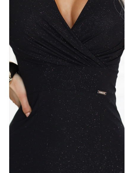 598-1 IRINA akinanti ilga suknelė su brokatu, voko formos iškirpte ir praplatėjimu ant kojos - juoda   598-1 IRINA akinanti ilga suknelė su brokatu, voko formos iškirpte ir praplatėjimu ant kojos - juoda