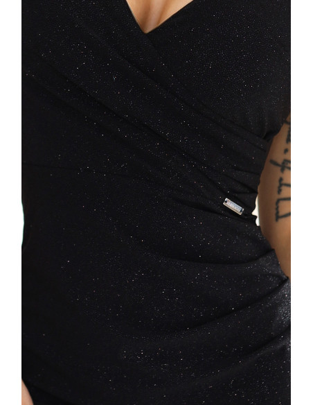  610-1 Dazzling Glitter Pencil Dress with Wrap Neck and Straps - Juoda 