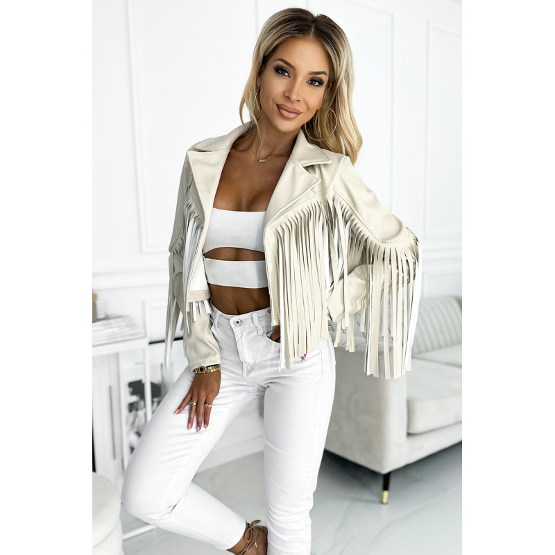 624-1 Trumpa striukė su kutais iš minkštos eko odos - smėlio spalvos  2