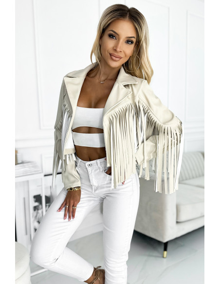 624-1 Trumpa striukė su kutais iš minkštos eko odos - smėlio spalvos   624-1 Trumpa striukė su kutais iš minkštos eko odos - smėlio spalvos