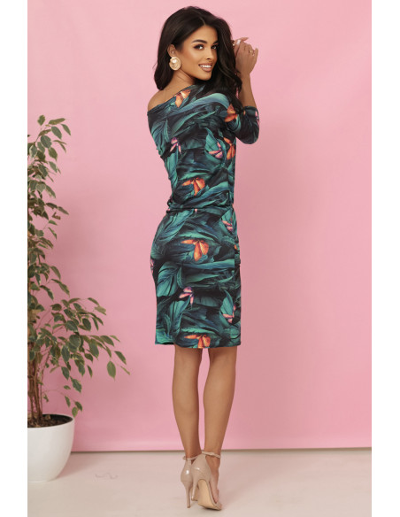 13-166 Sportinė suknelė su kišenėmis ir kaklaraiščiais - 3D lapai   13-166 Sportinė suknelė su kišenėmis ir kaklaraiščiais - 3D lapai