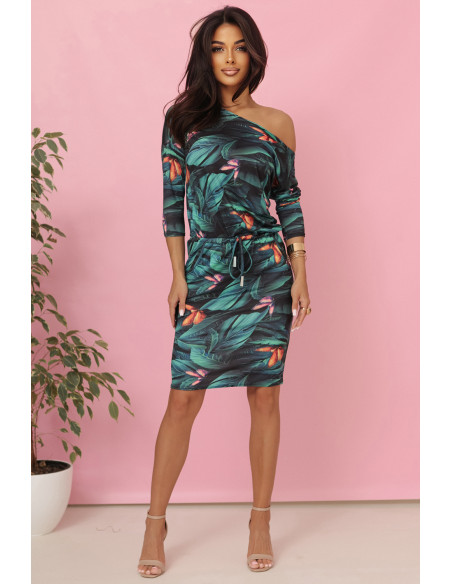 13-166 Sportinė suknelė su kišenėmis ir kaklaraiščiais - 3D lapai   13-166 Sportinė suknelė su kišenėmis ir kaklaraiščiais - 3D lapai