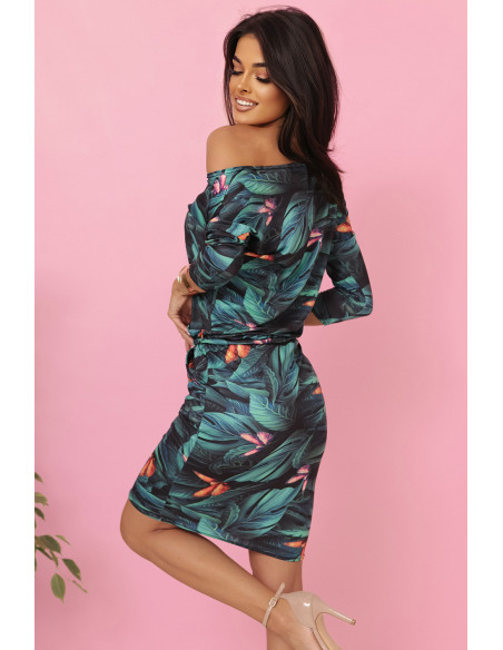 13-166 Sportinė suknelė su kišenėmis ir kaklaraiščiais - 3D lapai   13-166 Sportinė suknelė su kišenėmis ir kaklaraiščiais - 3D lapai