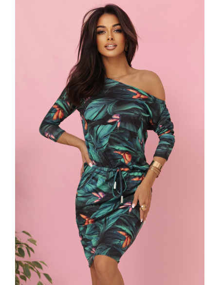 13-166 Sportinė suknelė su kišenėmis ir kaklaraiščiais - 3D lapai   13-166 Sportinė suknelė su kišenėmis ir kaklaraiščiais - 3D lapai