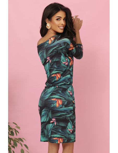 13-166 Sportinė suknelė su kišenėmis ir kaklaraiščiais - 3D lapai   13-166 Sportinė suknelė su kišenėmis ir kaklaraiščiais - 3D lapai