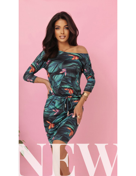 13-166 Sportinė suknelė su kišenėmis ir kaklaraiščiais - 3D lapai   13-166 Sportinė suknelė su kišenėmis ir kaklaraiščiais - 3D lapai