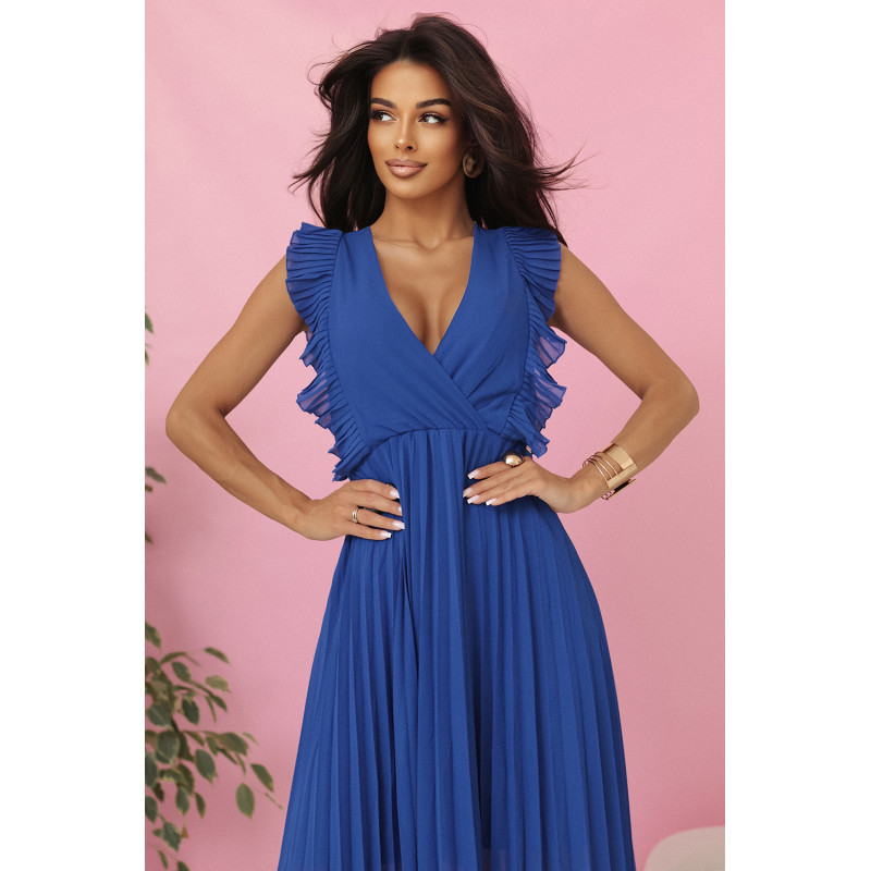 315-8 EMILY Plisuota suknelė su raukiniais ir iškirpte - rugiagėlių mėlyna  2