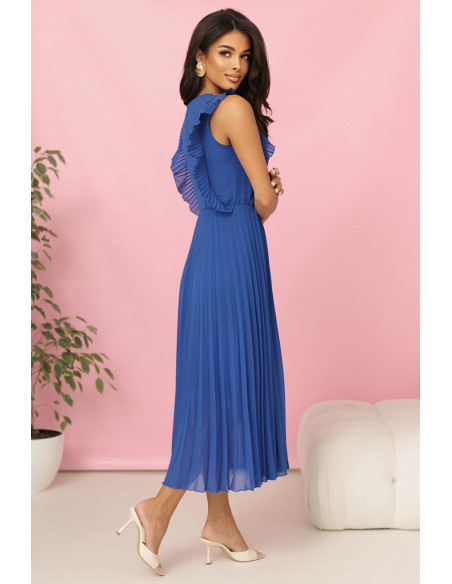  315-8 EMILY Plisuota suknelė su raukiniais ir iškirpte - rugiagėlių mėlyna 