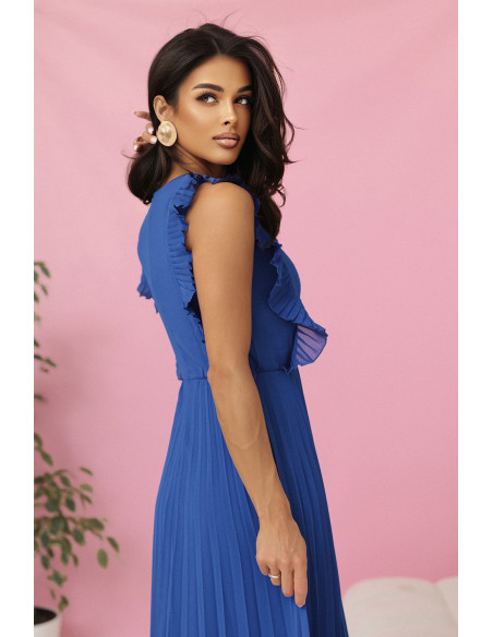  315-8 EMILY Plisuota suknelė su raukiniais ir iškirpte - rugiagėlių mėlyna 