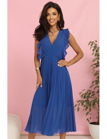  315-8 EMILY Plisuota suknelė su raukiniais ir iškirpte - rugiagėlių mėlyna 