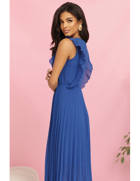  315-8 EMILY Plisuota suknelė su raukiniais ir iškirpte - rugiagėlių mėlyna 