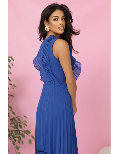  315-8 EMILY Plisuota suknelė su raukiniais ir iškirpte - rugiagėlių mėlyna 