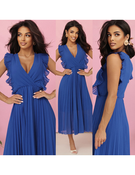  315-8 EMILY Plisuota suknelė su raukiniais ir iškirpte - rugiagėlių mėlyna 