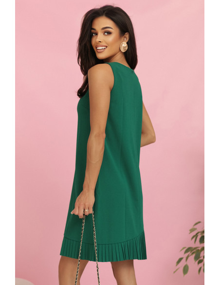 308-4 KARINE - trapecijos formos suknelė su asimetriška kloste - žalia   308-4 KARINE - trapecijos formos suknelė su asimetriška kloste - žalia