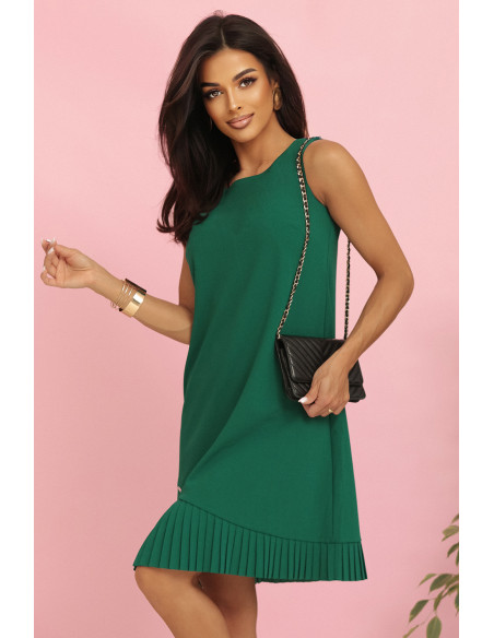 308-4 KARINE - trapecijos formos suknelė su asimetriška kloste - žalia   308-4 KARINE - trapecijos formos suknelė su asimetriška kloste - žalia