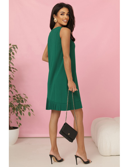 308-4 KARINE - trapecijos formos suknelė su asimetriška kloste - žalia   308-4 KARINE - trapecijos formos suknelė su asimetriška kloste - žalia